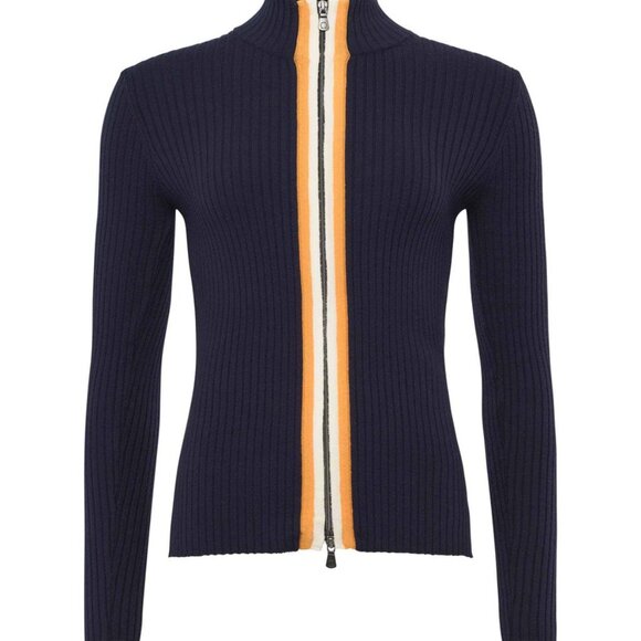 NWT Anatomie Charlize Navy Zip-Up Ribbed Travel Sweater Orange Cream Stripe - Picture 3 of 13